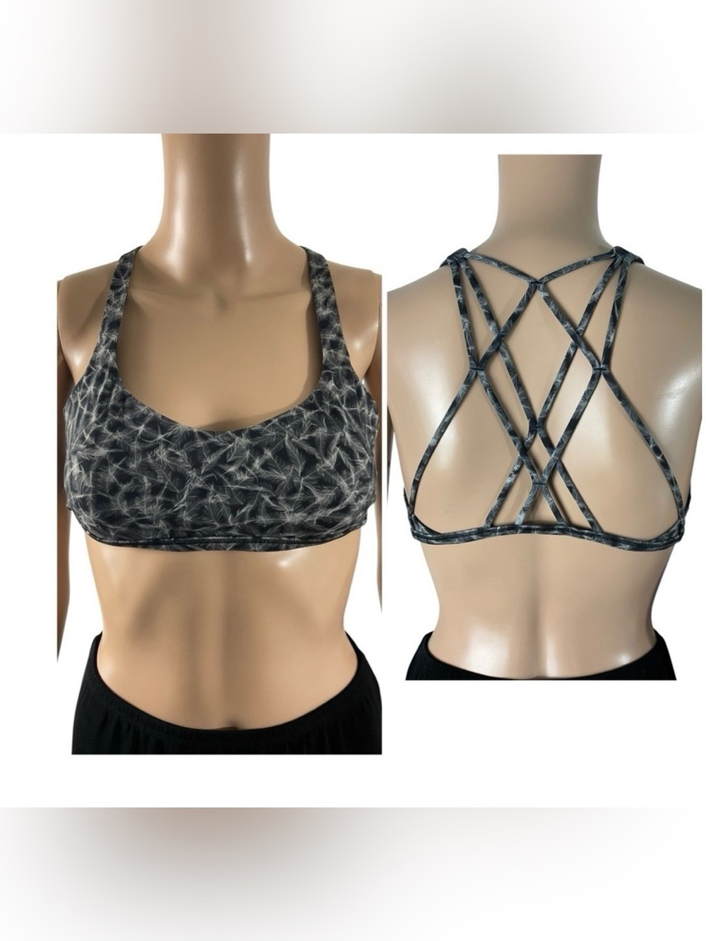 Lululemon Free to Be Tranquil Bra Plume White Black Size 8 A/B Cup Strappy Back